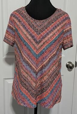Liverpool Los Angeles Paradise Multi Stripe Chevron Knit Top Tee Medium M